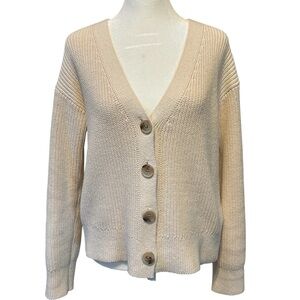 Old Navy Cardigan, Ivory Cream Long Sleeved 100% Cotton Sweater, Oversized, XS